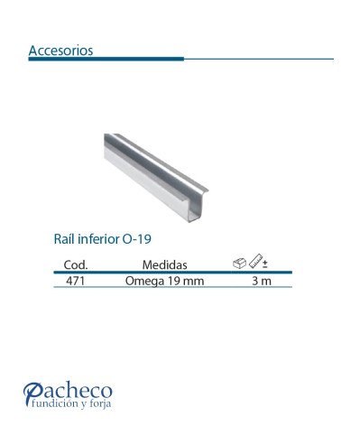 Raíl inferior O-19 para puerta corredera colgada