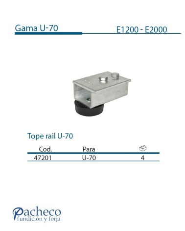Tope rail U-70 para puerta corredera colgada