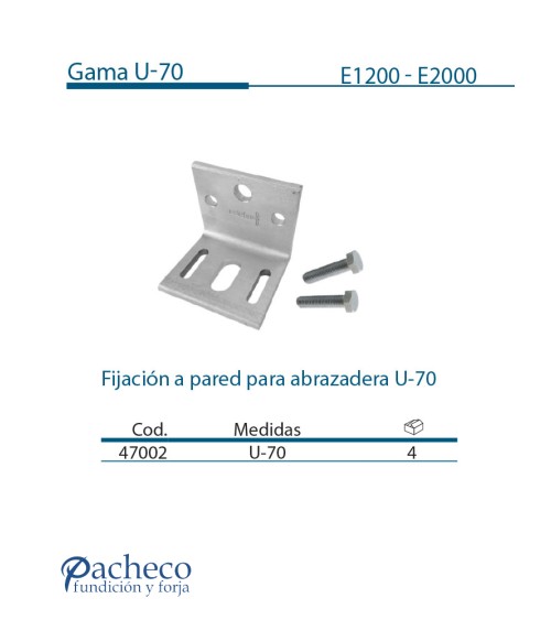 Fijación a pared para abrazadera U-70 para puerta corredera colgada