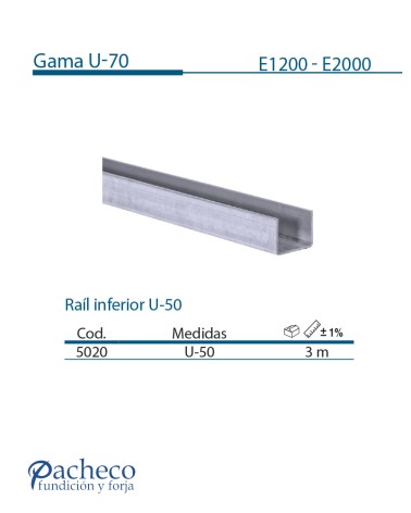 Raíl inferior U-70 para puerta corredera colgada