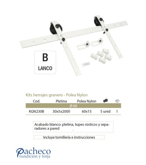 Kits herrajes granero - Polea nylon Acabado Blanco