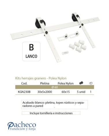 Kits herrajes granero - Polea nylon Acabado Blanco
