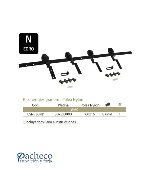 Kits herrajes granero - Polea nylon Acabado Negro