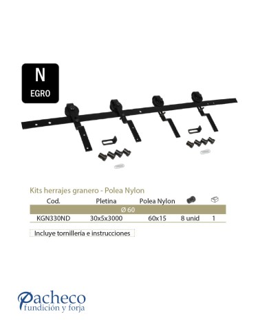 Kits herrajes granero - Polea nylon Acabado Negro