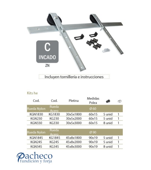 Kits herrajes granero - Acabado Cincado