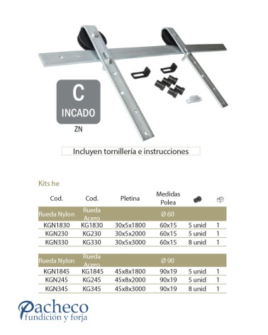 Kits herrajes granero - Acabado Cincado