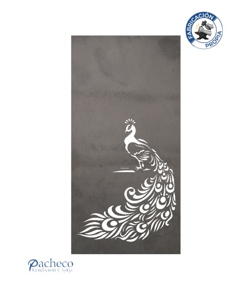 Panel decorativo de hierro diseño pavo real para fachadas, patios y jardines