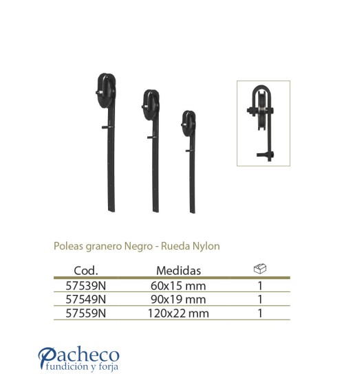 Poleas para puertas de granero Negro - Rueda Nylon