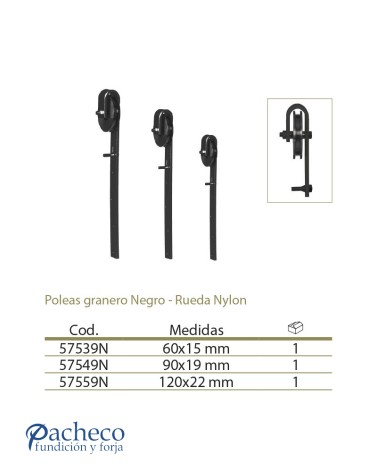Poleas para puertas de granero Negro - Rueda Nylon