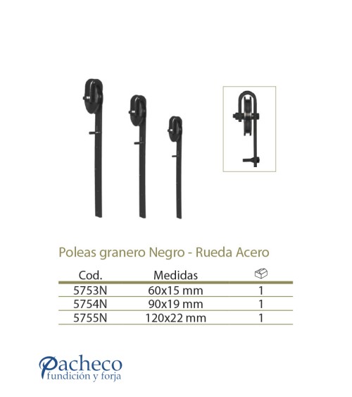 Poleas para puertas de granero Negro - Rueda Acero