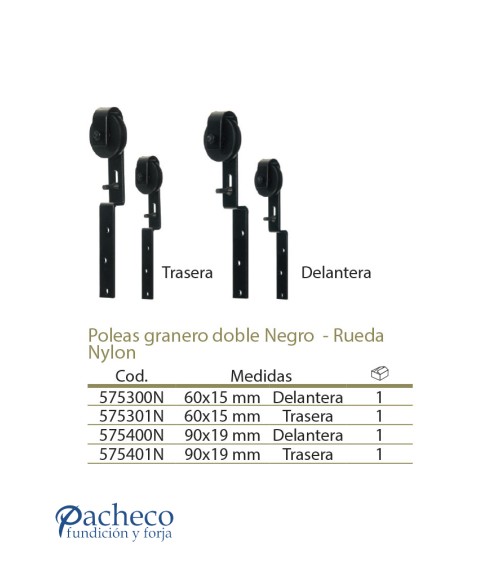 Poleas para puertas de granero dobles Negro - Rueda Nylon