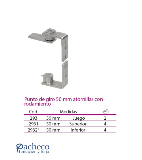 Punto de giro 50mm atornillar con rodamiento para puerta de cancela