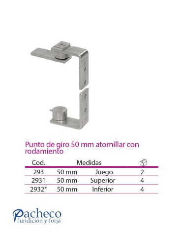 Punto de giro 50mm atornillar con rodamiento para puerta de cancela