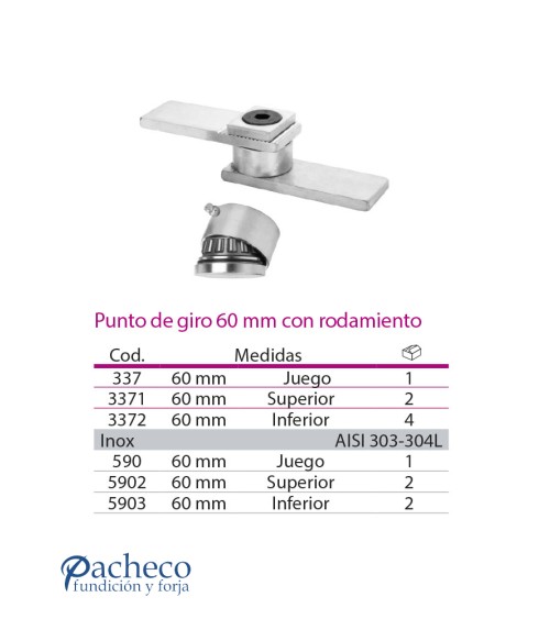 Punto de giro 60mm con rodamiento para puerta de cancela