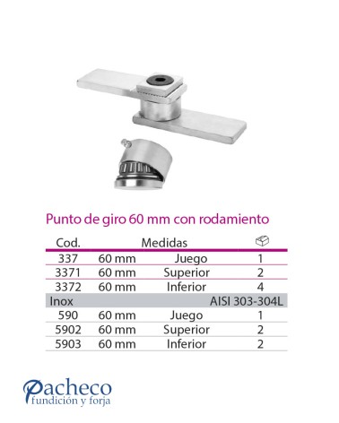 Punto de giro 60mm con rodamiento para puerta de cancela