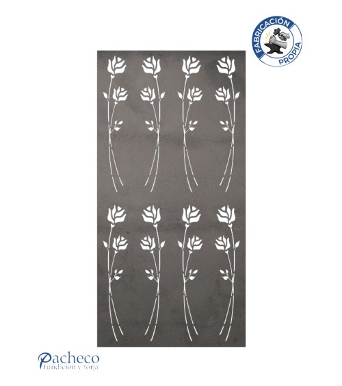 Panel decorativo de hierro motivo rosas caladas para barandillas, pérgolas y cerramientos exteriores