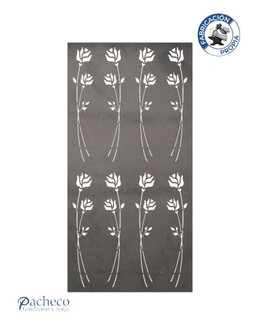 Panel decorativo de hierro motivo rosas caladas para barandillas, pérgolas y cerramientos exteriores