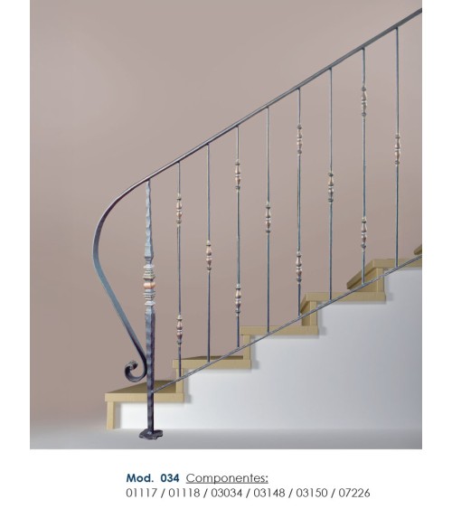 Remate para Pasamanos de Forja con Curva Abierta Liso y Cantos Labrados Pletina 40x8 mm