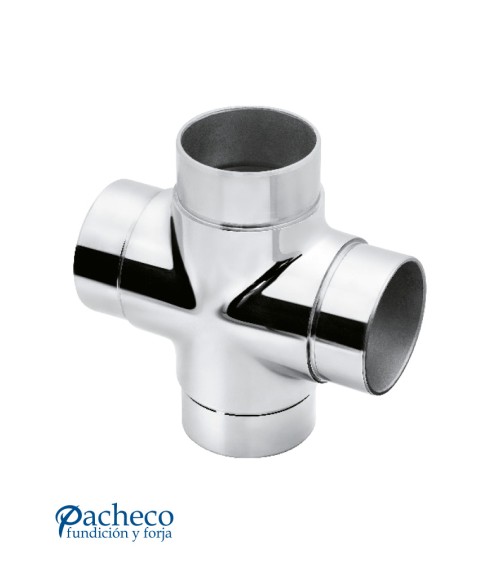 Conector de Acero Inoxidable 316 para Unión de Cuatro Tubo en Cruz Brillo y Satinado Redondo 43 mm - 50,8 mm