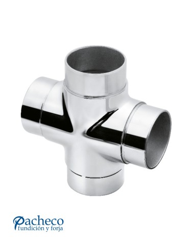 Conector de Acero Inoxidable 316 para Unión de Cuatro Tubo en Cruz Brillo y Satinado Redondo 43 mm - 50,8 mm