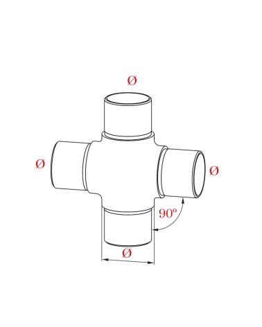 Conector de Acero Inoxidable 316 para Unión de Cuatro Tubo en Cruz Brillo y Satinado Redondo 43 mm - 50,8 mm