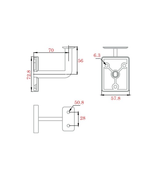 Soporte de Acero Inoxidable 316 Brillo y Satinado para Pasamanos Cuadrado/Pletina y Anclaje a Pared Cuadrado