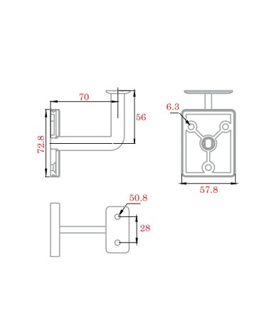 Soporte de Acero Inoxidable 316 Brillo y Satinado para Pasamanos Cuadrado/Pletina y Anclaje a Pared Cuadrado