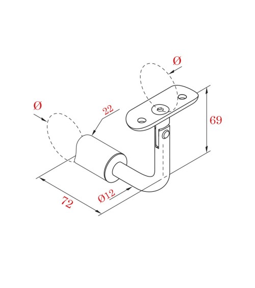 Soporte Curvo de Acero Inoxidable 316 Brillo y Satinado Regulable para colocar Pasamanos en Horizontal y en Vertical