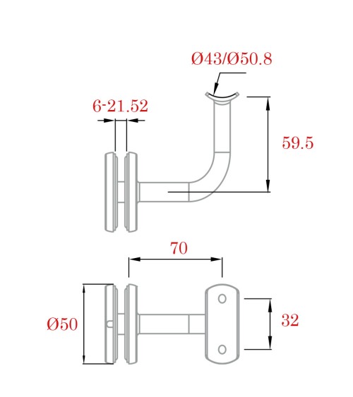 Soporte Redondo de Acero Inoxidable 316 Brillo y Satinado para Cristal y para Pasamanos Curvo