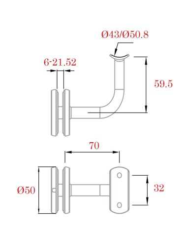 Soporte Redondo de Acero Inoxidable 316 Brillo y Satinado para Cristal y para Pasamanos Curvo