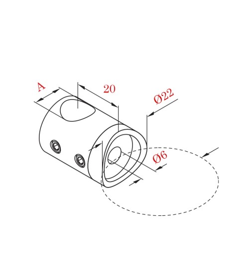 Conector de Acero Inoxidable 316 para Redondo 43 mm - 50,8 mm y Varilla en Brillo y satinado