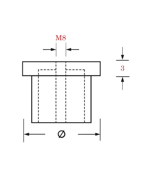 Tapón Rosca M8 de Acero Inoxidable 316 Brillo y Satinado para Redondo 43 - 50,8 mm