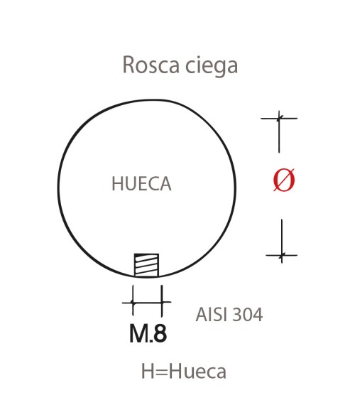 Bola de Acero Inoxidable 316 Hueca Brillo y Satinado con Rosca M8