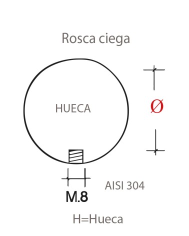 Bola de Acero Inoxidable 316 Hueca Brillo y Satinado con Rosca M8
