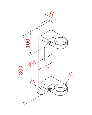 Soporte Redondeado de Acero Inoxidable 316 Brillo y Satinado a Pared para Sujección Doble de Poste Redondo
