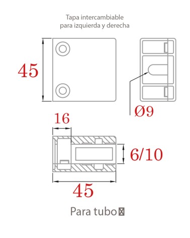 Pinza con Tope Intercambiable IZQ y DCHA en Acero Inoxidable 316 Brillo y Satinado para Cuadrado