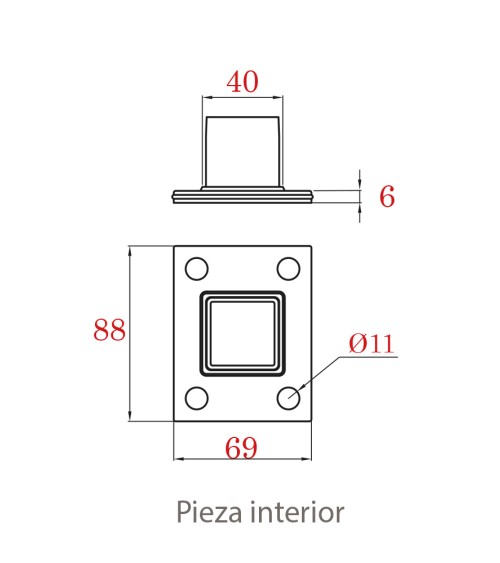 Base para Anclaje de Poste Cuadrado 40 mm de Acero Inoxidable 316