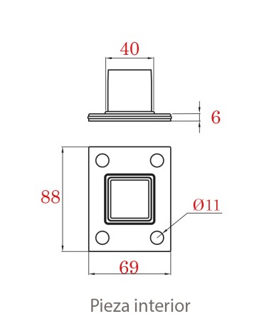 Base para Anclaje de Poste Cuadrado 40 mm de Acero Inoxidable 316