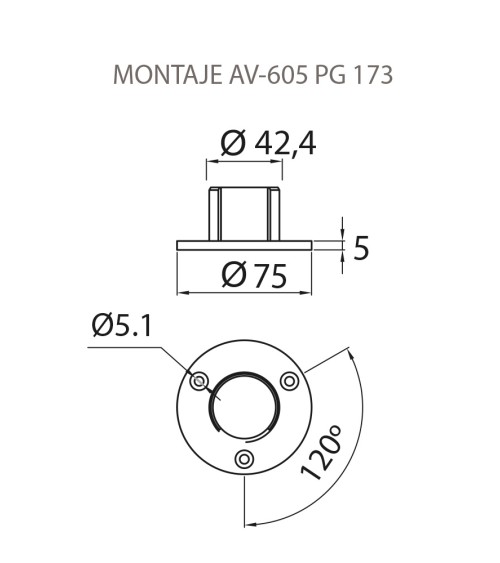 Base Redonda de Acero Inoxidable 316 Brillo y Satinado para Poste Redondo y Fijación a Pared