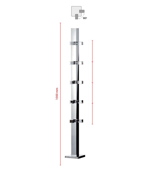 Poste Cuadrado 40 mm de Acero Inoxidable 316 Brillo y Satinado con Conector para Cuadrado a 90º