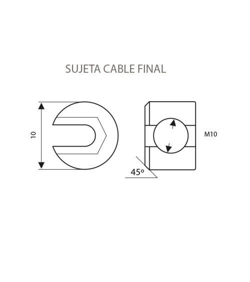 Sujetacable Final en Cruz de Acero Inoxidable para Remate de Cables 5 mm Diámetro