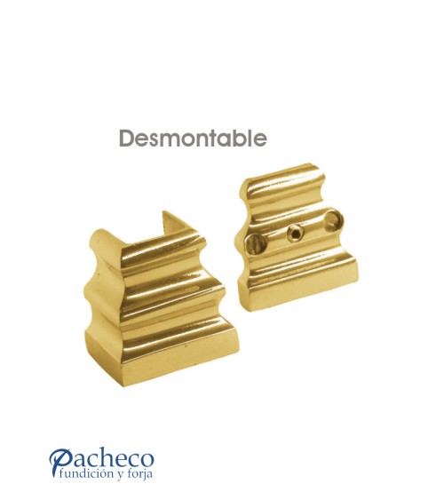 Macolla en latón brillo para barrote de forja cuadrado desmontable para puertas de forja y portales