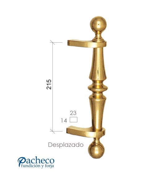 Tirador de latón brillo clásico torneado desplazado para puerta de portal