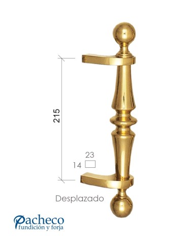 Tirador de latón brillo clásico torneado desplazado para puerta de portal