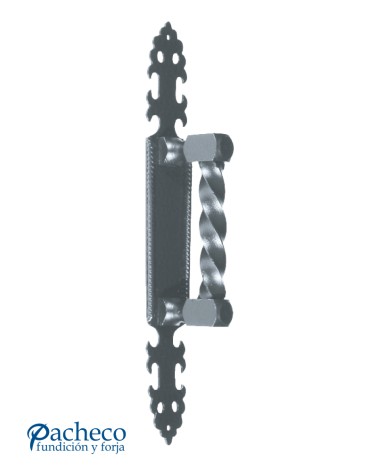 Tirador de forja entorchado con placa decorada para puerta de hierro