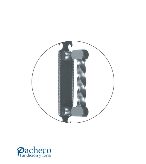 Tirador de forja entorchado con placa decorada para puerta de hierro