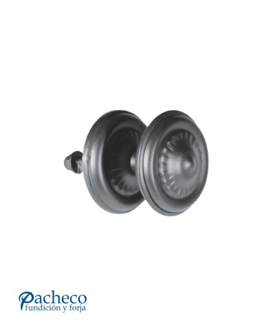 Pomo de forja rústica doble disco decorado para puerta antigua