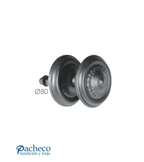 Pomo de forja rústica doble disco decorado para puerta antigua