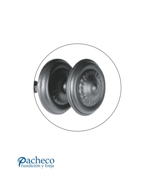 Pomo de forja rústica doble disco decorado para puerta antigua