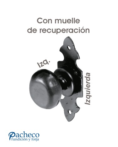 Pomo de forja rústica con placa y muelle de recuperación para puerta de hierro (izquierda / derecha)